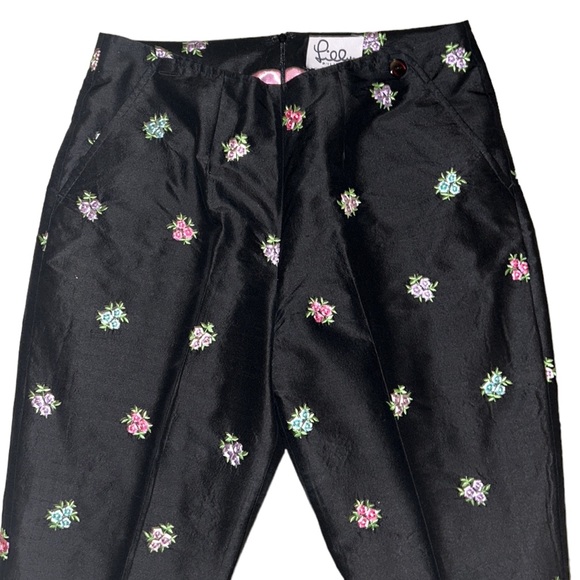 Lilly Pulitzer Vintage Black Silk Embroidered Floral Pants - 6 - Picture 2 of 8